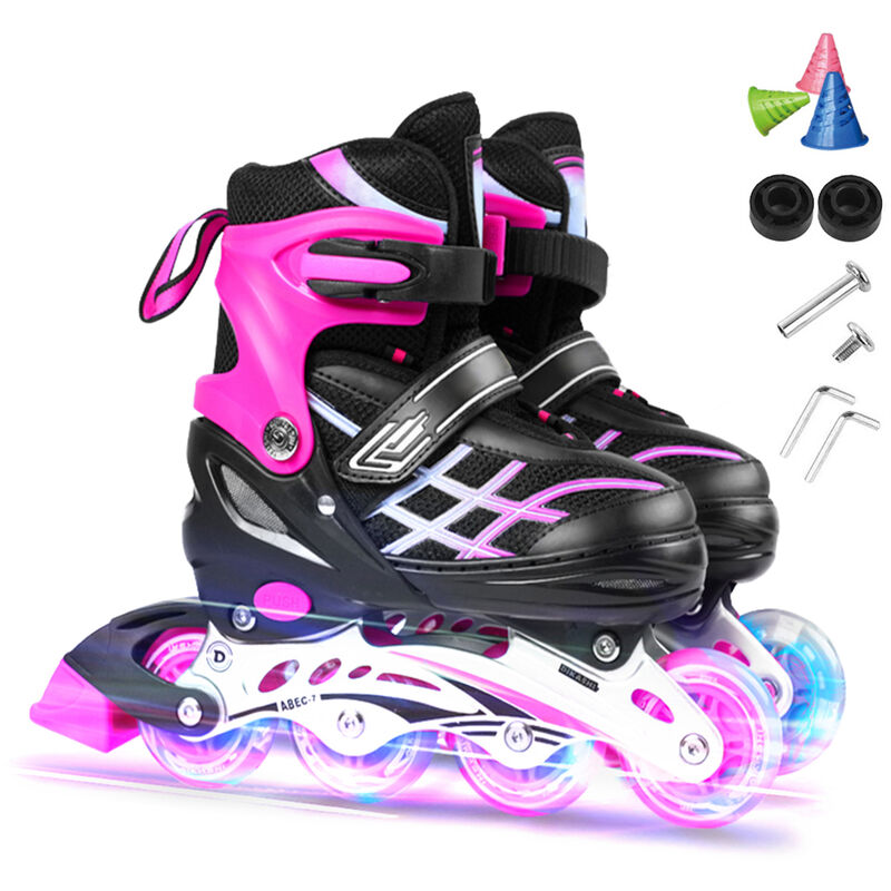 

Patines en línea iluminados ajustables con ruedas iluminadas para ninos y jovenes Patines en línea para ninas y ninos,Rosa, L