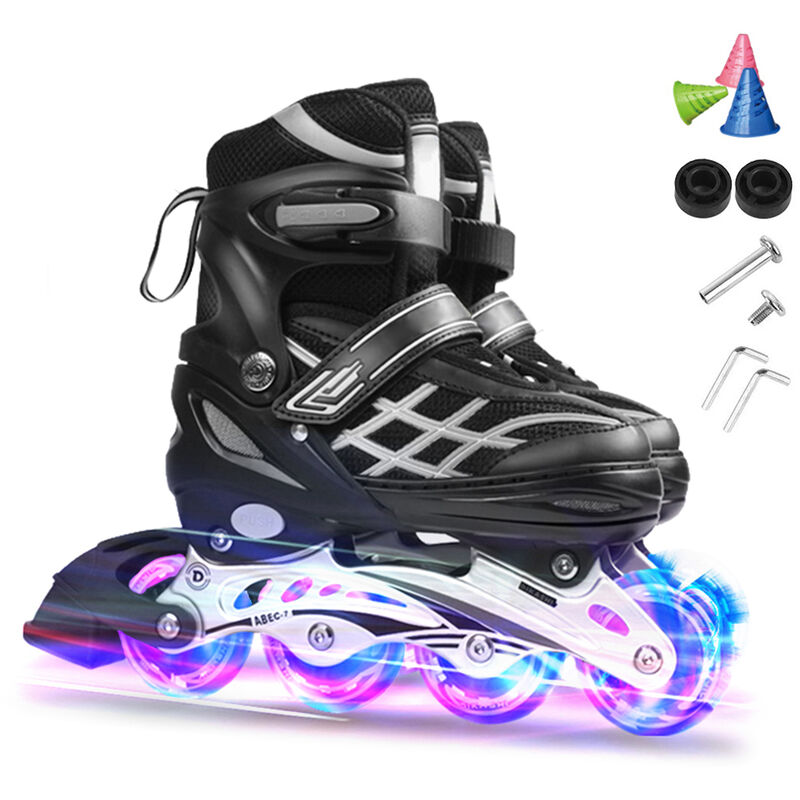 

Patines en línea iluminados ajustables con ruedas iluminadas para ninos y jovenes Patines en línea para ninas y ninos,Negro, M