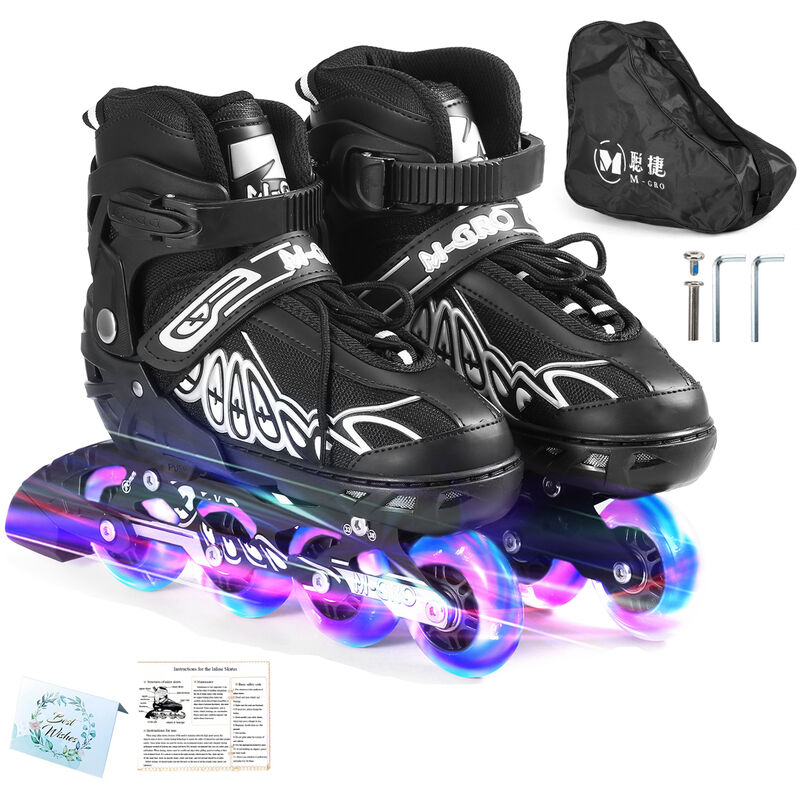 

Patines en linea ajustables con ruedas iluminadoras Patines Patines al aire libre para ninos Ninos Ninas Senoras,Negro, M