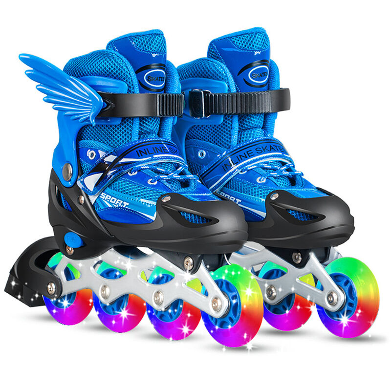 

Patines en linea ajustables, patines de ruedas de patinaje de velocidad, con ruedas Light Up, para ninos y adultos,Azul, M