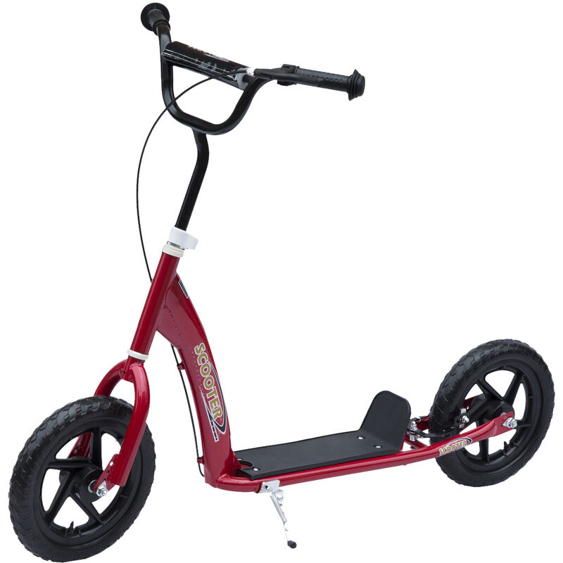 

Patinete Scooter 2 Ruedas 12 Pulgadas Manillar Ajustable Freno y Caballete Acero - Rojo