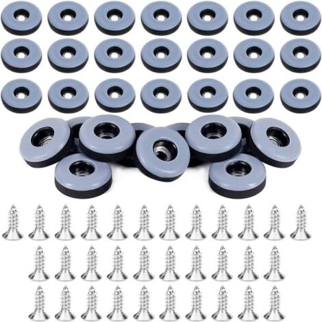 Patins à Visser - Patins Ronds pour Tapis, Lot de 32 pour Meubles, Noir, 22mm - Patins pour Tapis avec Patins en Feutre et Clou - Pieds de Chaise