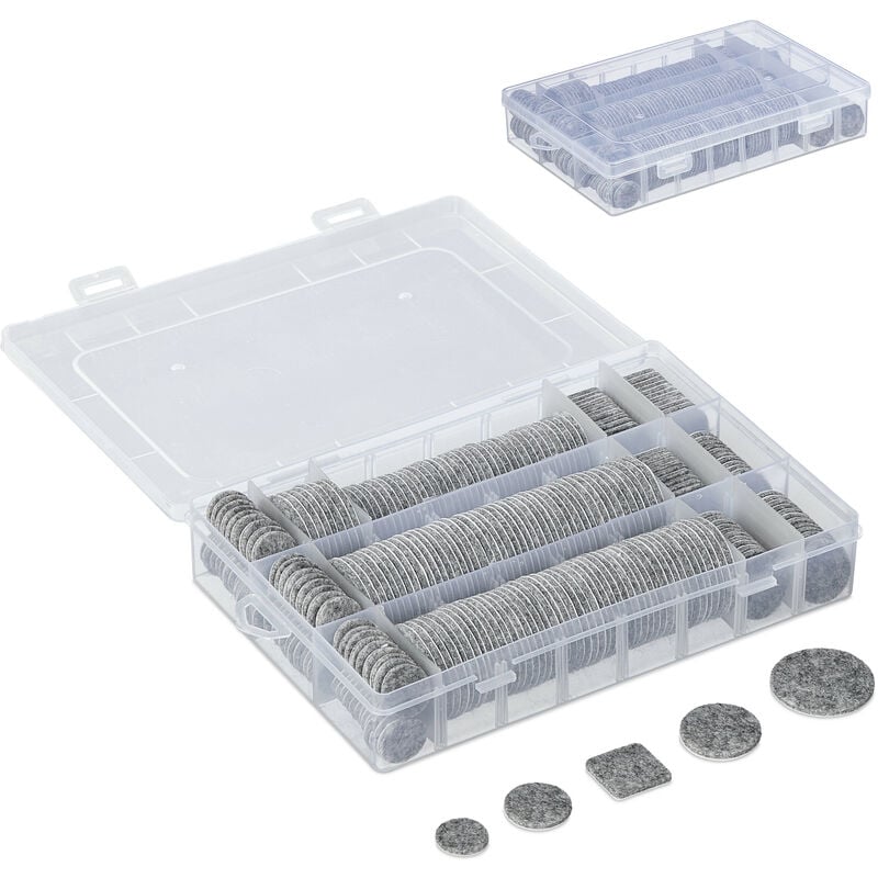 Relaxdays - Patins autoadhésifs, lot de 272, ronds & carrés, protection des rayures, pads en feutre, pour meubles, gris