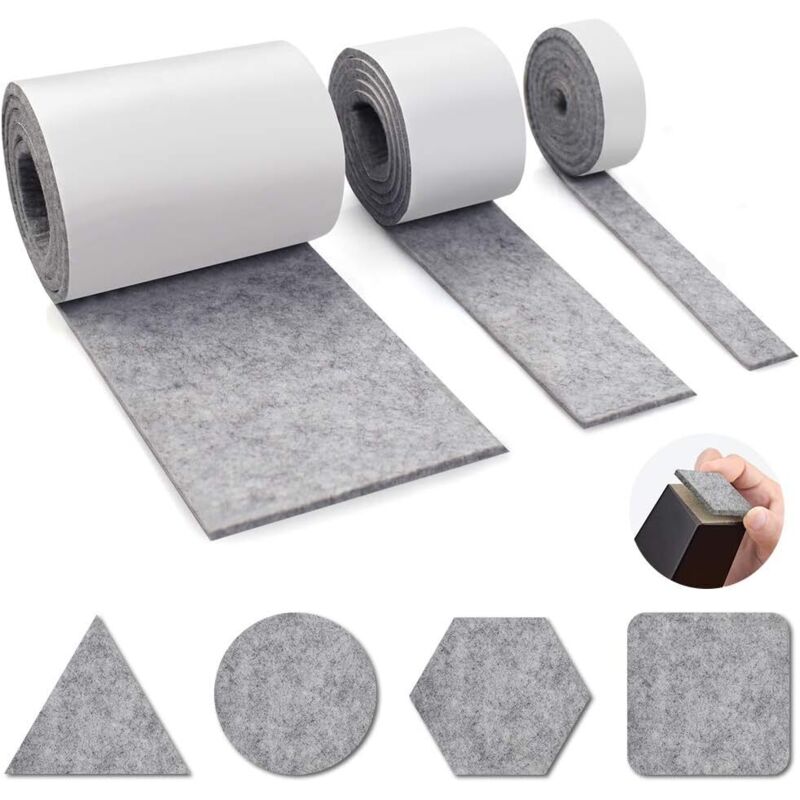 Patins de feutre auto-adhésifs, 3 rouleaux de feutre auto-adhésif pour meubles (100 cm 10 cm + 100 cm 5 cm + 100 cm 2 cm) Couper n'importe quelle