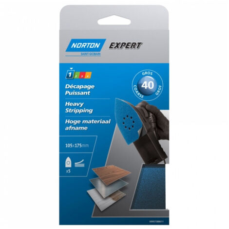 Patins multi-ponçeuses auto-agrippants perforés 105x175mm (x5) NORTON - Grain: 120