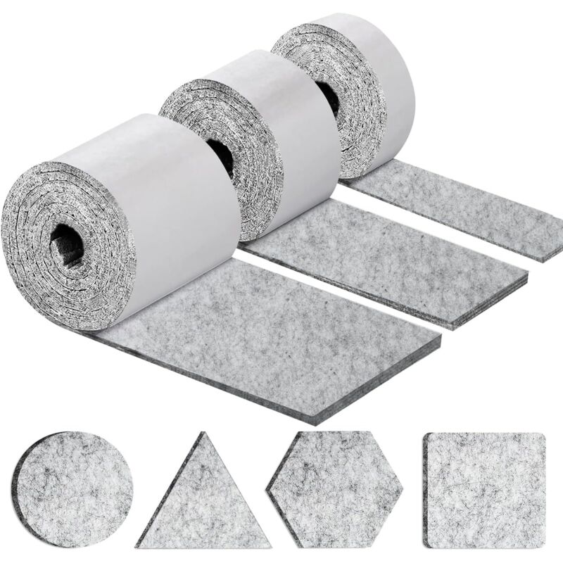 Ersandy - Patins pour Meubles Auto-adhésifs, Patins Chaises Meubles 3 Rouleaux (100 10cm+100 5cm+100 2cm), Tampon Chaise 4mm-Épais Patin Feutre