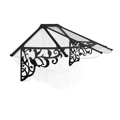 Patio Cover Lily Extendable Series Canopy Door Awning Kit 2130 Clear - Acrylic - L216 x W88 x H70 cm - Black