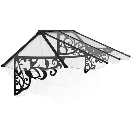 Patio Cover Lily Extendable Series Canopy Door Awning Kit 2600 Clear - Acrylic - L267.2 x W88 x H70 cm - Black