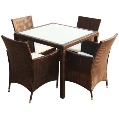 Patio Furniture  Brown  Steel frame, Poly Rattan, Aluminium feet, Glass vidaXL