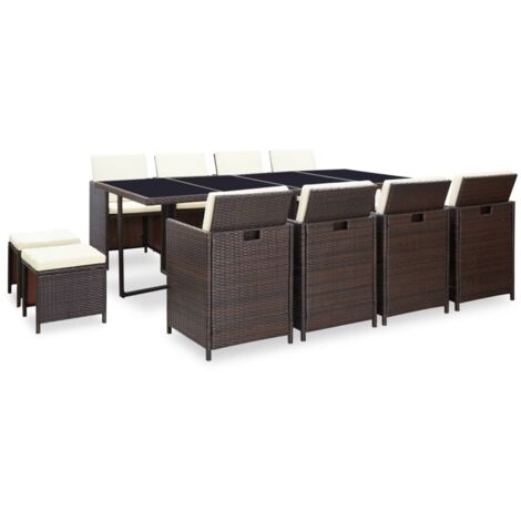 Patio Furniture  Rattan Brown, Cream White Cushions vidaXL