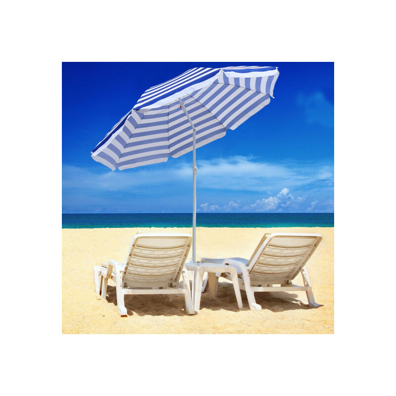 Patio Garden Beach Parasol Sunshade Sun Umbrella Outdoor Tilting Folding Blue White 180cm 608pabh180bw