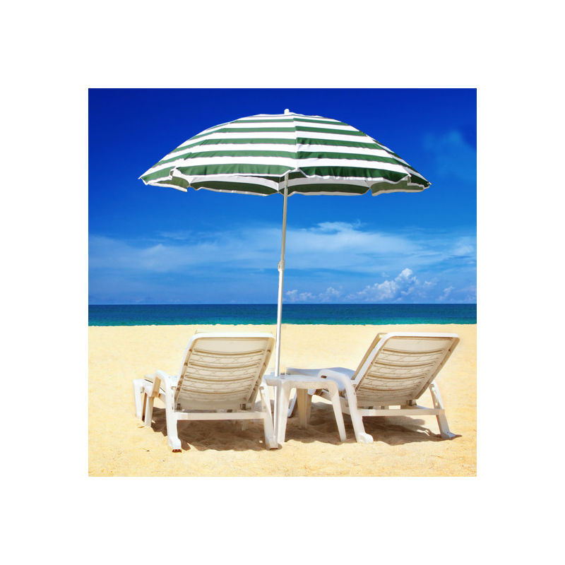 Green Bay - Patio Garden Beach Parasol Sunshade Sun Umbrella Outdoor Tilting Folding Green-White 180cm