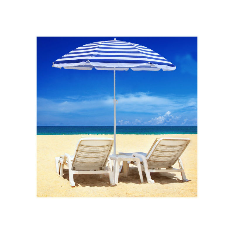 Green Bay - Patio Garden Beach Parasol Sunshade Sun Umbrella Outdoor Tilting Folding Blue-White 180cm