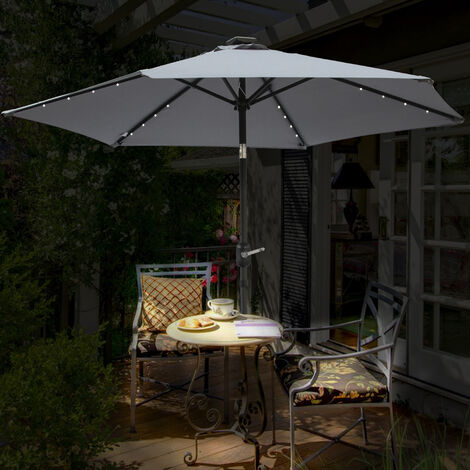 Patio Garden Parasol LED Lights Sun Shade Round Umbrella with Crank Tilt