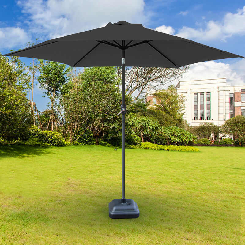 Image of Patio Garden Parasol Outdoor Umbrella Crank Tilt with Parasol Weight Square Base 2.5m Black