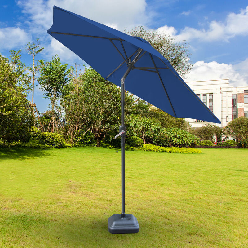 Image of Patio Garden Parasol Outdoor Umbrella Crank Tilt with Parasol Weight Square Base 2.5m Blue