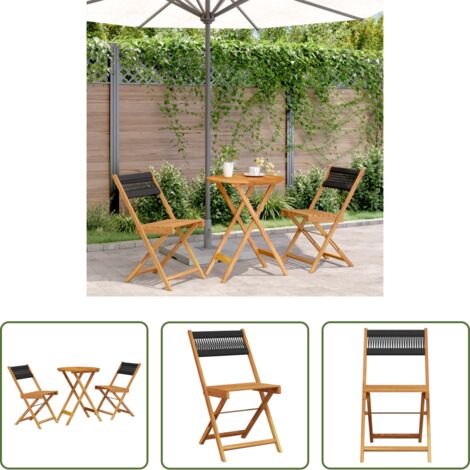 Patio -  Juego de bistro de 3 piezas polipropileno y madera maciza negro