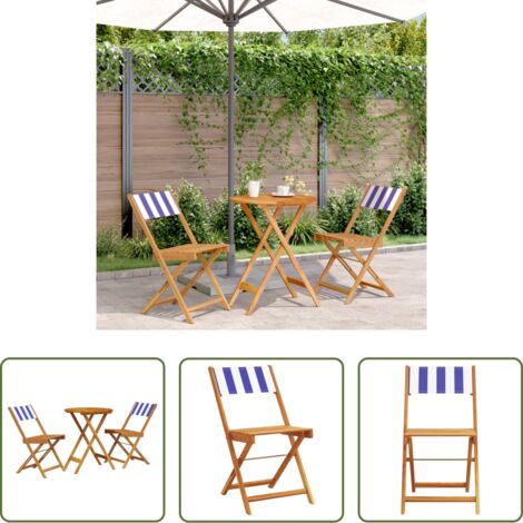 Patio -  Juego de bistro de 3 piezas tela y madera maciza azul y blanco