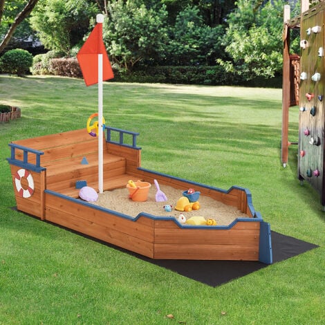EXIT Bac à sable enfant bateau Aksent bois, 190x90 cm