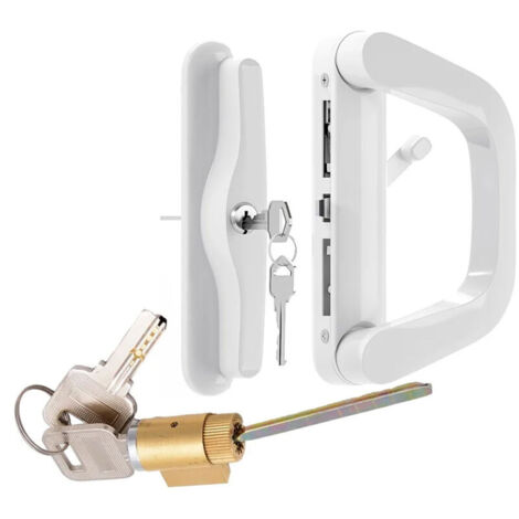 Patio sliding door handle set with keys. Glass door lock replacement set. Security.