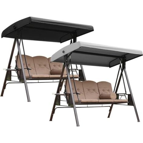 Patio Swing Replacement Canopy, 190 x 120 cm, Waterproof Oxford Silver Coating, for Garden, Patio, Backyard, Park, Porch (Grey + Black)