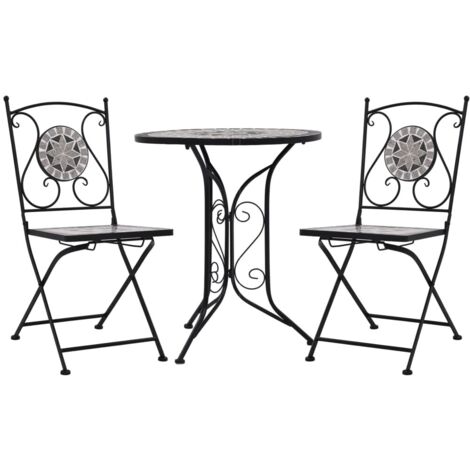 Patio - vidaXL Set mesa y sillas bistró mosaico 3 pzas baldosa cerámica gris - Balcón