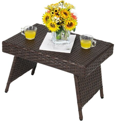 Patio Wicker Folding Coffee Table Garden Rattan Side Outdoor Desk Furniture