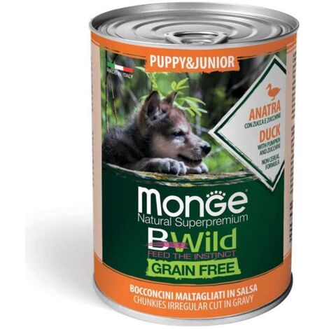 Pato Monge BWild Puppy & Junior con calabaza y calabacín 400 g