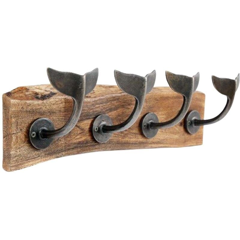 SIL - Patère 4 crochets en bois de manguier et fer Baleine