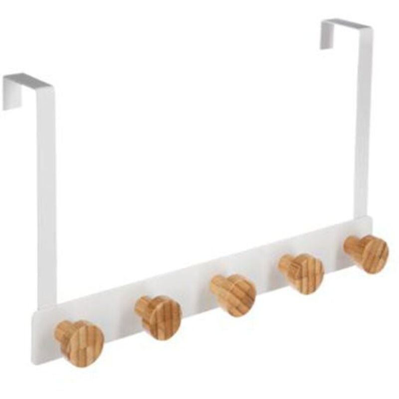 Patère de porte en métal avec 5 crochets bambou - Blanc - SILUMEN