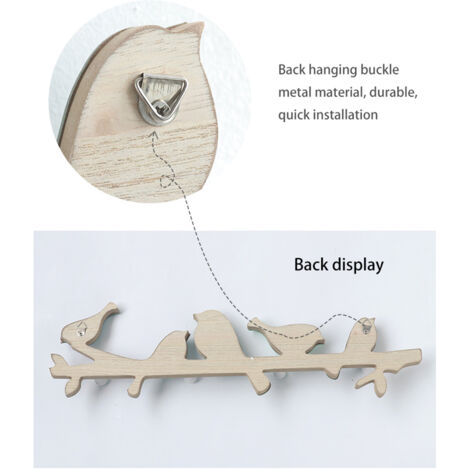 Patron mural en bois avec motif d’oiseau - Hook Décoration murale avec crochets métalliques - 48cm de longueur - Branche unique en bois pour accrocher vêtements et objets.
