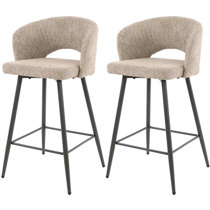 Lisa Design - Pattaya - lot de 2 tabourets de bar - en tissu bouclette sable - sable