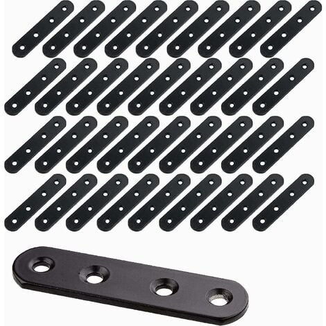 Patte d'assemblage Supports d'angle Plats Plaque Équerre Fixation Noir en Métal Equerre Plate Fixation pour la Fixation de Meubles Bricoler à la Maison（20PCS 20x80x3mm）LO-Ron