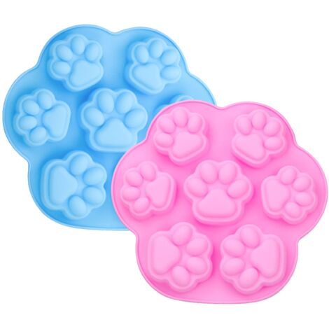 Patte de chat et de chien moule en silicone glaçons biscuits plateau de bonbons qualité alimentaire 8 cavités chocolat bonbons glaçons (bleu + rose)