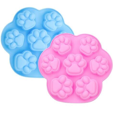 Patte de chat et de chien moule en silicone glaçons biscuits plateau de bonbons qualité alimentaire 8 cavités chocolat bonbons glaçons (bleu + rose)