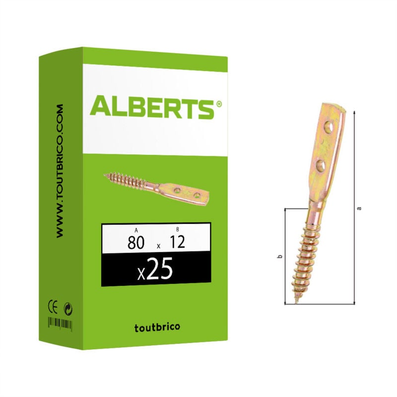 Alberts - 25 pattes droites à visser 80 x 12 mm zingué