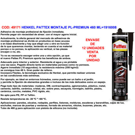 Pattex 1916008 Adesivo di montaggio impermeabile PL Premium, bianco, 1 cartuccia x 460 g