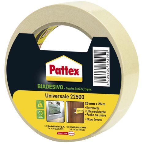 Pattex 22500 Biadesivo Telato, Forte, Universale, Per Numerosi Utilizzi Domestici e Fai da Te, 25mmx25m