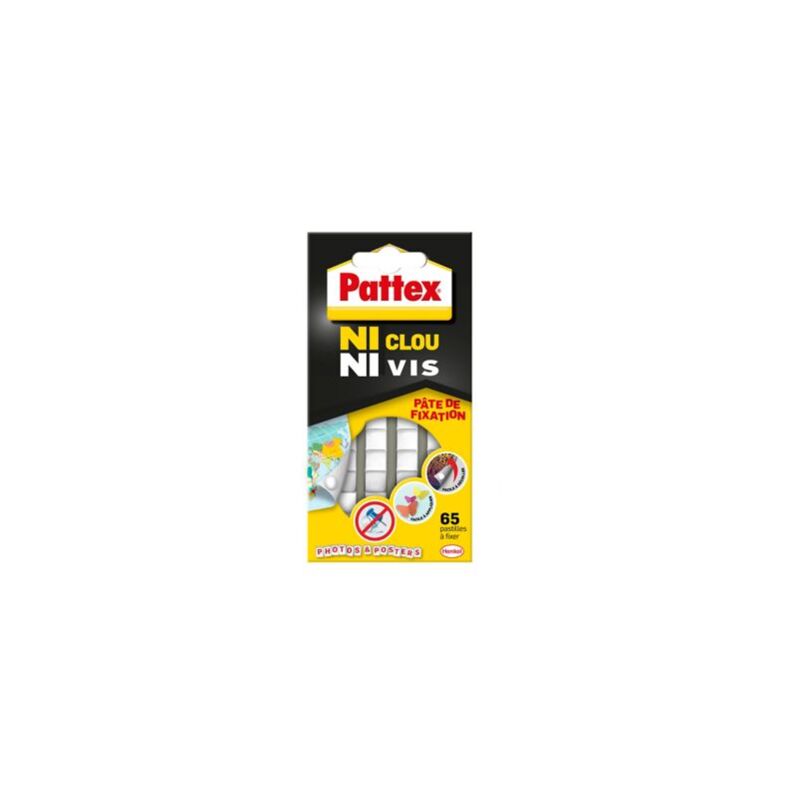 Pattex - Ni Clou Ni Vis pâte de fixation , pastilles adhésives repositionnables blanches faciles à enlever, pâte collante pré-découpée pour papier,