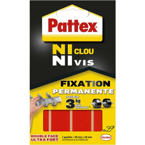 Pattex - Adesivi, 10 pastiglie, per fissaggio definitivo, double face, "senza chiodi e senza viti", Ultra resistente, 20 mm x 40 mm