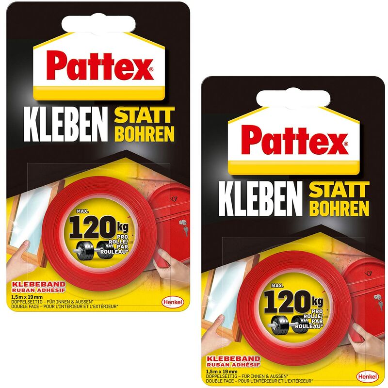 Image of Henkel Pattex adesivo invece di foratura Nastro adesivo, biadesivo extra forte, doppio per lavori montaggio interni ed esterni, fissaggio a parete
