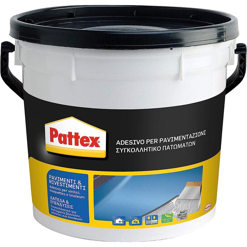 Colle adhe'sive Pattex pour sols et murs 5 kg de type acrylique pour le collage de supports absorbants et non absorbants rendement 250-300 g/m2