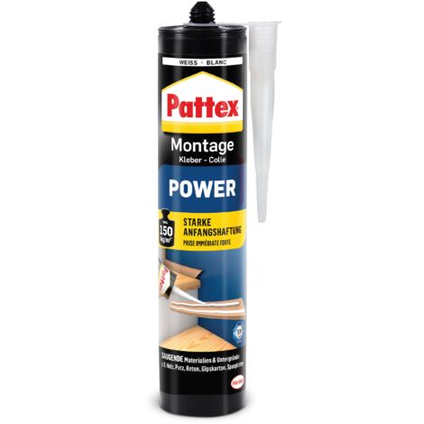 Pattex adesivo per montaggio Power, adesivo per costruzioni con forte adesione iniziale, adesivo per materiali aspiranti, adesivo per interni ed esterni, 1x 370 g cartuccia
