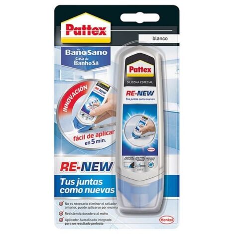 Pattex Bad Gesund RE-NEW, weißes Silikon für saubere Fugen in einfachen Schritten, schnelles schimmelresistentes Silikon, Fugenabdichtung für Küche und Bad, 1x80 ml