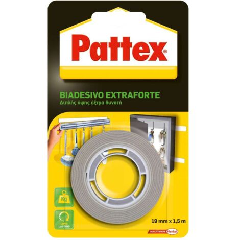Pattex Biadesivo Soffice Extraforte, Superpotetente, Per Incollaggi Verticali di qualsiasi Materiale, Piastrelle, Plastica, Legno, Per Riparazioni, Per Accessori in Bagno e Cucina, 19mmx1,5m