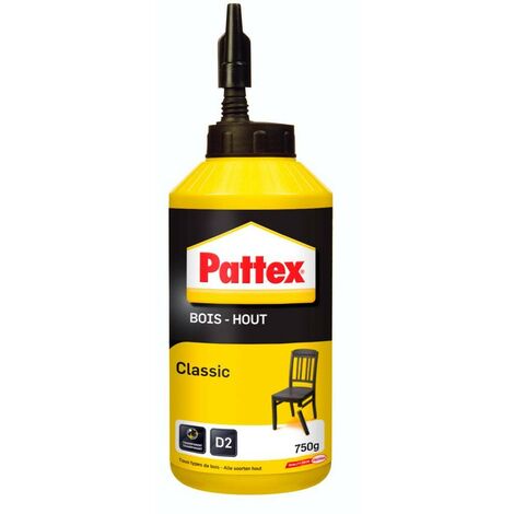 Pattex Bois Classic, colle à bois hautement résistante, colle vinylique pour montage, assemblage, placage ou contrecollage sur supports en bois, colle blanche, 750 g