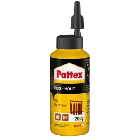 Pattex – Colle à bois polyuréthane 200g – Résistance à l'eau D4 – Pour bois dur et teck – Application facile avec pinceau ou spatule