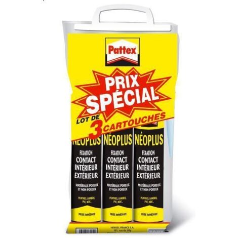 Pattex – Colle contact néoprène 3 cartouches 345gr – Pour collage intérieur bois, caoutchouc, PVC rigide – Résistance à l'humidité