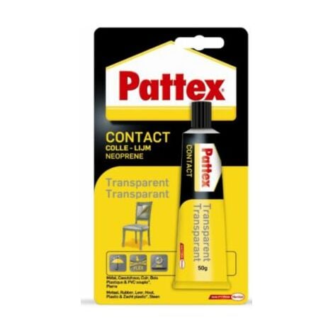 Pattex Colle contact type néoprène - Formule transparente tous matériaux - Tube 50 gr