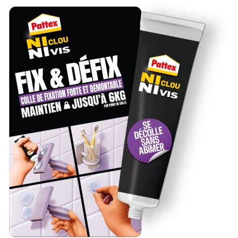 Pattex – Colle de fixation Ni clou ni vis 44 g – Maintien jusqu'à 6 kg – Résistante à l'eau – Pour carreaux, verre, PVC - TUBE 44 G